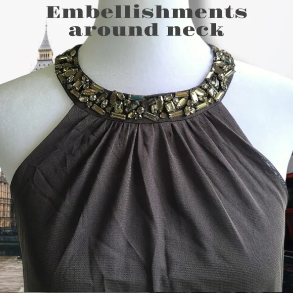 Express Embellished Gray Halter Top Size Medium - Picture 3 of 12